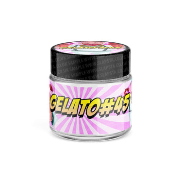 Gelato 45 Glass Jars Pre - Labeled - 3.5grams (1/8oz)