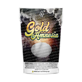 Gold Amnesia Mylar Pouches Pre-Labeled