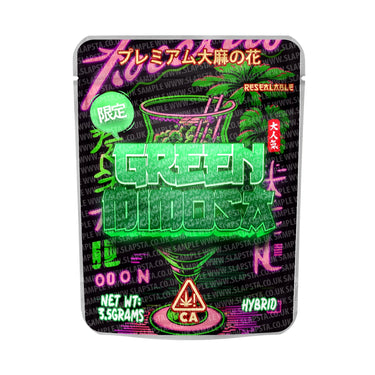 Green Mimosa Mylar Pouches Pre - Labeled - 3.5g (1/8oz)