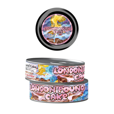 London Pound Cake Pre - Labeled 3.5g Self - Seal Tins - 60pcs