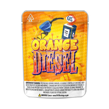 Orange Diesel Mylar Pouches Pre - Labeled - 3.5g (1/8oz)