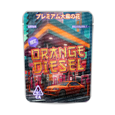 Orange Diesel Mylar Pouches Pre - Labeled - 3.5g (1/8oz)