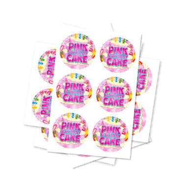 Pink Birthday Cake Circular Stickers - 2.5cm