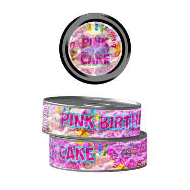 Pink Birthday Cake Pre - Labeled 3.5g Self - Seal Tins - 60pcs