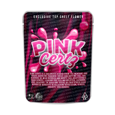 Pink Certz Mylar Pouches Pre - Labeled - 3.5g (1/8oz)