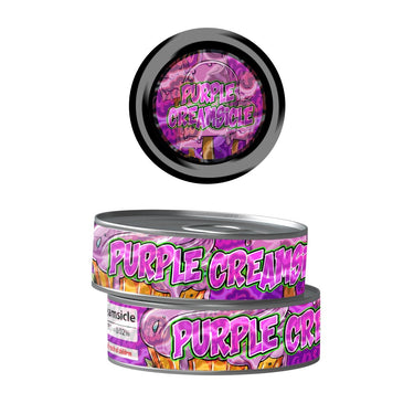Purple Creamsicle Pre - Labeled 3.5g Self - Seal Tins - 60pcs