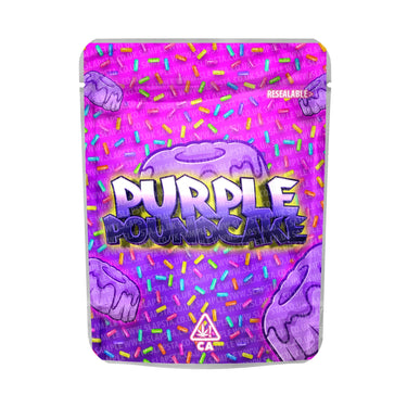 Purple Pound Cake Mylar Pouches Pre - Labeled - 3.5g (1/8oz)