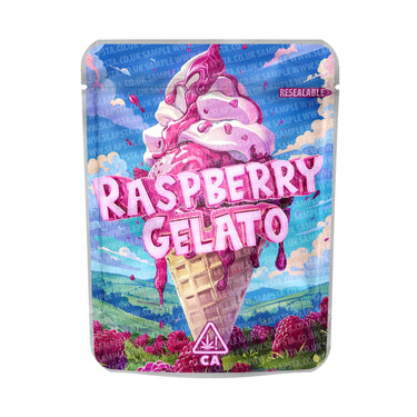 Raspberry Gelato Mylar Pouches Pre - Labeled - 3.5g (1/8oz)
