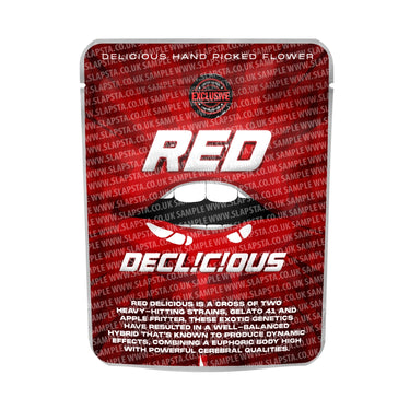 Red Delicious Mylar Pouches Pre - Labeled - 3.5g (1/8oz)