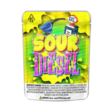 Sour Diesel Mylar Pouches Pre - Labeled - 3.5g (1/8oz)