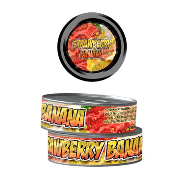 Strawberry Banana Pre - Labeled 3.5g Self - Seal Tins - 60pcs