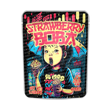 Strawberry Boba Mylar Pouches Pre - Labeled - 3.5g (1/8oz)