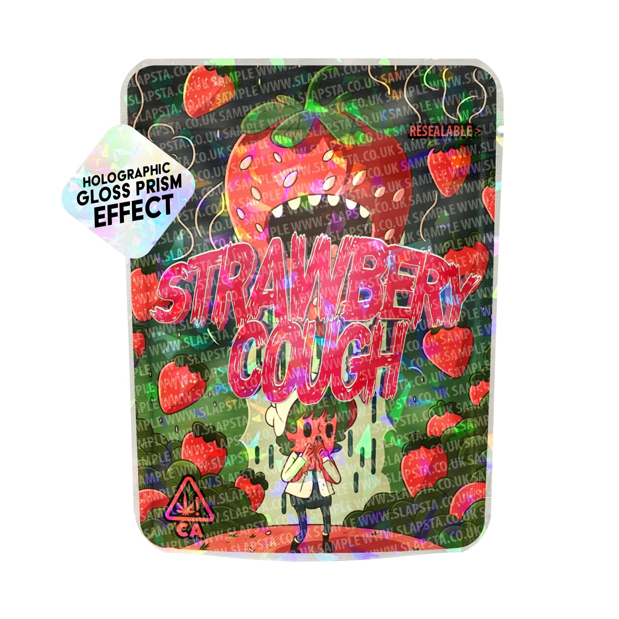 Strawberry Cough Holographic Prism Mylar Bags | SLAPSTA