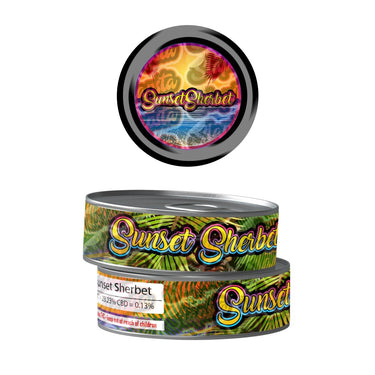 Sunset Sherbet Pre - Labeled 3.5g Self - Seal Tins - 60pcs