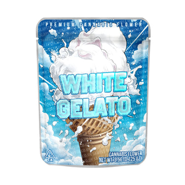 White Gelato Mylar Pouches Pre - Labeled - 3.5g (1/8oz)