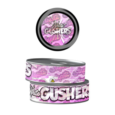 White Gushers Pre - Labeled 3.5g Self - Seal Tins - 60pcs