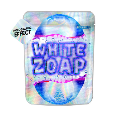 White Zoap SFX Mylar Pouches Pre - Labeled - 3.5g (1/8oz)