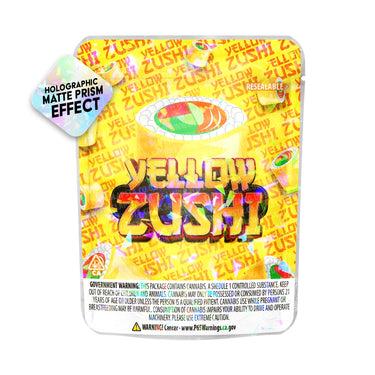 Yellow Zushi SFX Mylar Pouches Pre - Labeled - 3.5g (1/8oz)