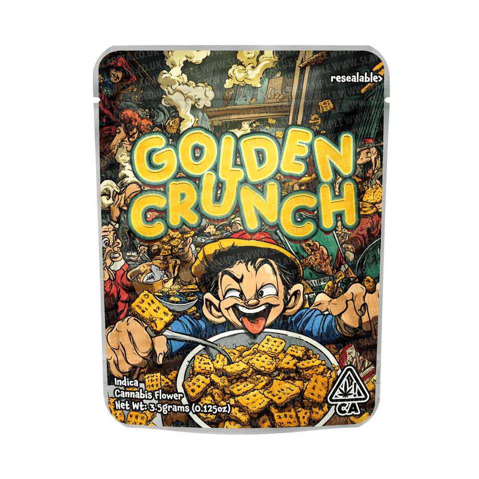 Golden Crunch Mylar Pouches Pre-Labeled - SLAPSTA
