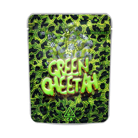 Green Cheetah Mylar Pouches Pre-Labeled