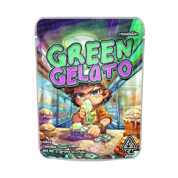 Green Gelato Mylar Pouches Pre - Labeled - SLAPSTA