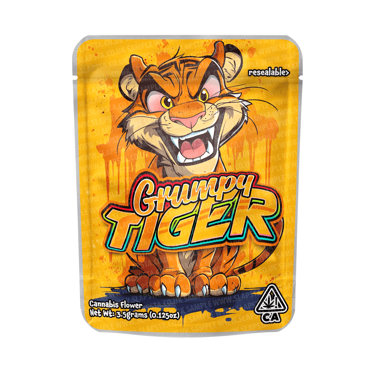 SLAPSTA - Grumpy Tiger Mylar Pouches Pre-Labeled