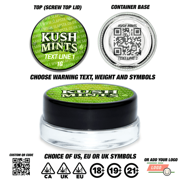 Kush Mints 7ml Glass Concentrate Jars - 16pcs / Top Label Only / Gloss