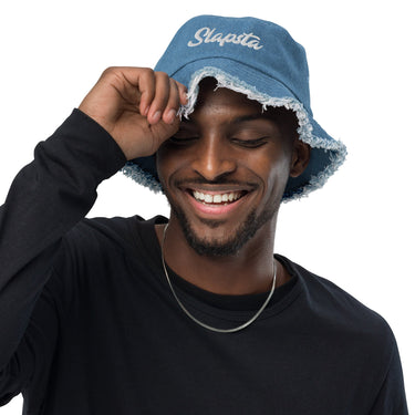 SLAPSTA Distressed denim bucket hat - SLAPSTA