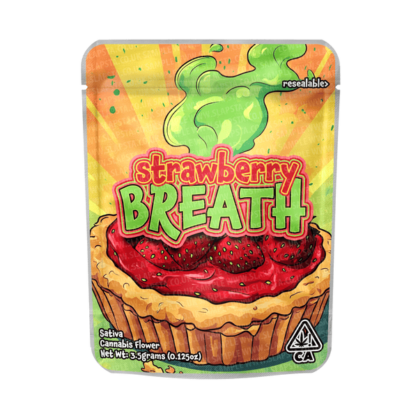 Strawberry Breath Mylar Pouches Pre-Labeled - 3.5g (1/8oz) / No / 16pcs