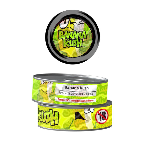 Banana Kush Pre-Labeled 3.5g Self-Seal Tins - SLAPSTA