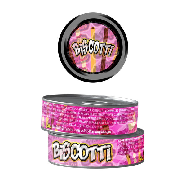 Biscotti Pre-Labeled 3.5g Self-Seal Tins - SLAPSTA