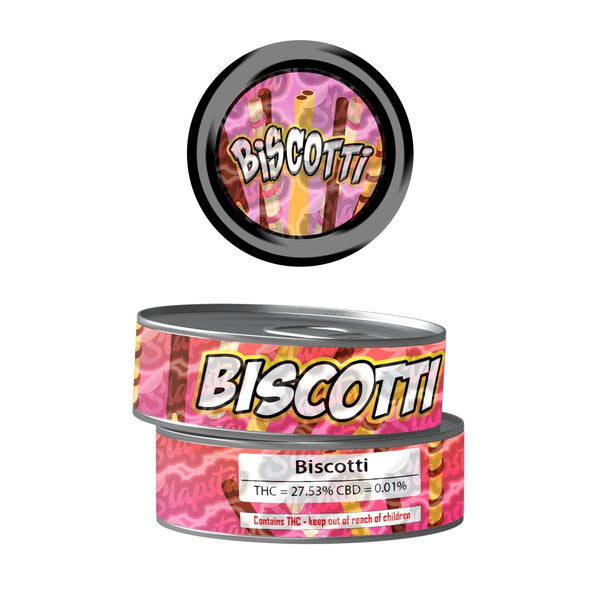 Biscotti Pre-Labeled 3.5g Self-Seal Tins - SLAPSTA