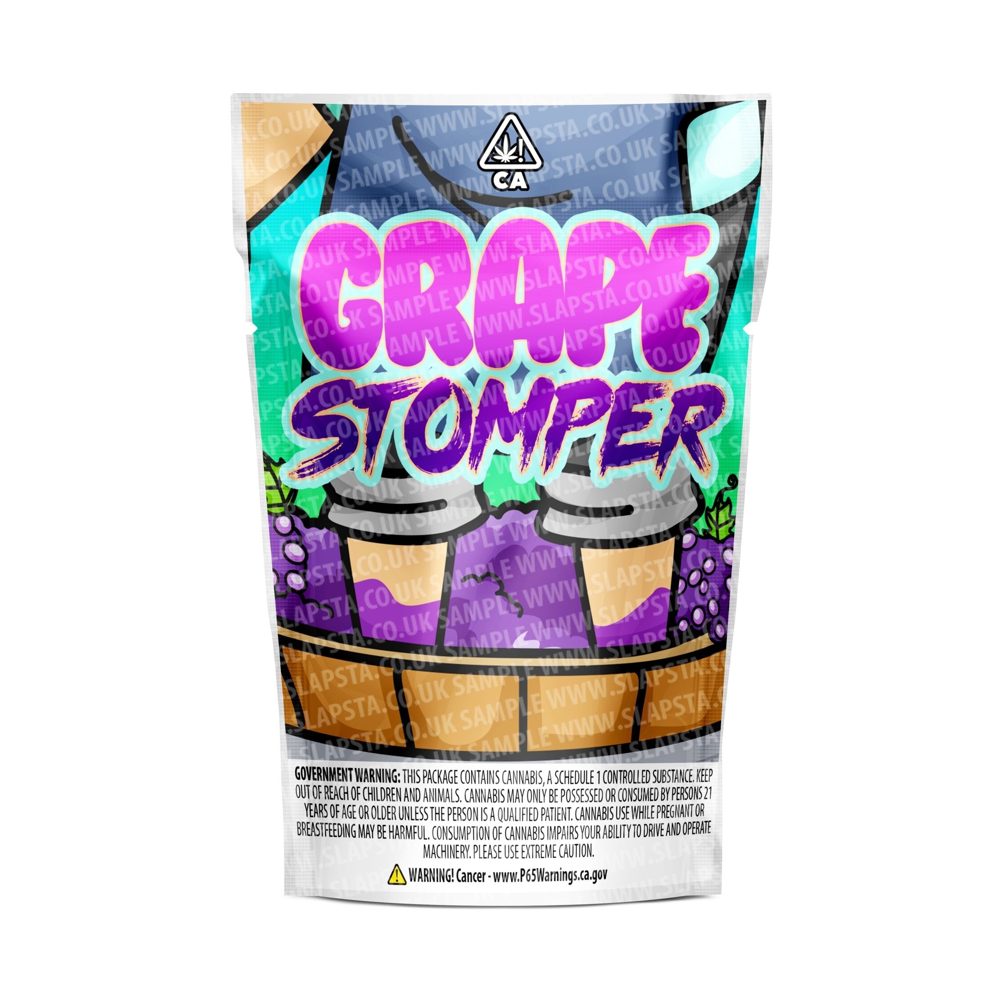 Grape Stomper Mylar Pouches Pre-Labeled - SLAPSTA