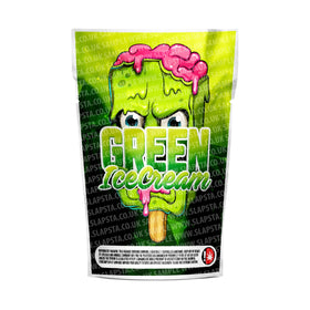 Green Ice Cream Mylar Pouches Pre-Labeled