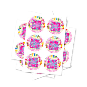 Pink Birthday Cake Circular Stickers