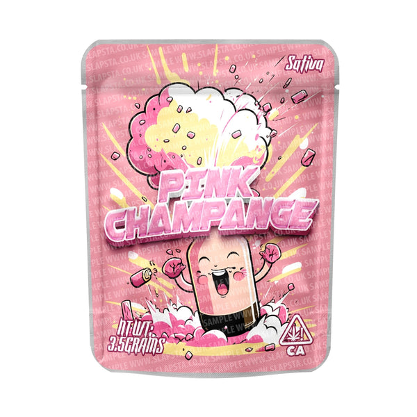 Pink Champagne Mylar Pouches Pre-Labeled - SLAPSTA