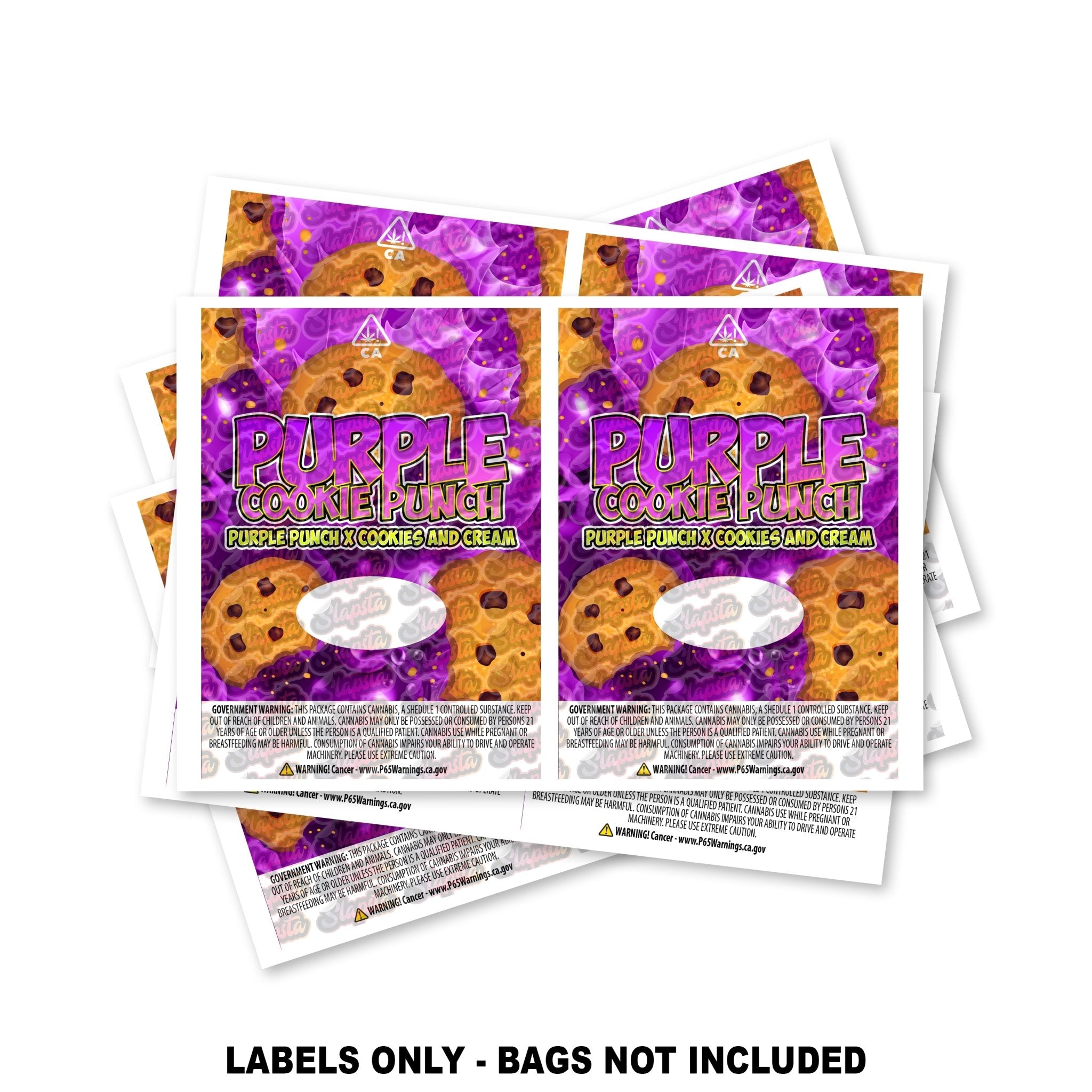 SLAPSTA - Purple Cookie Punch Mylar Bag Labels ONLY