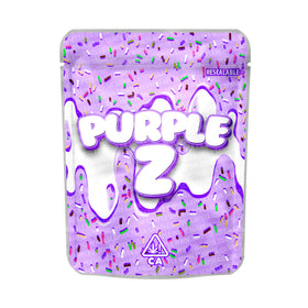 Purple Z Mylar Pouches Pre-Labeled