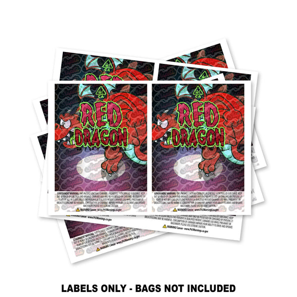 Red Dragon Mylar Bag Labels ONLY - SLAPSTA